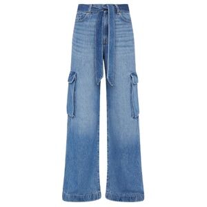 7 For All Mankind Denim Cargo Jeans, Tie-Waist Wide Leg, size 31